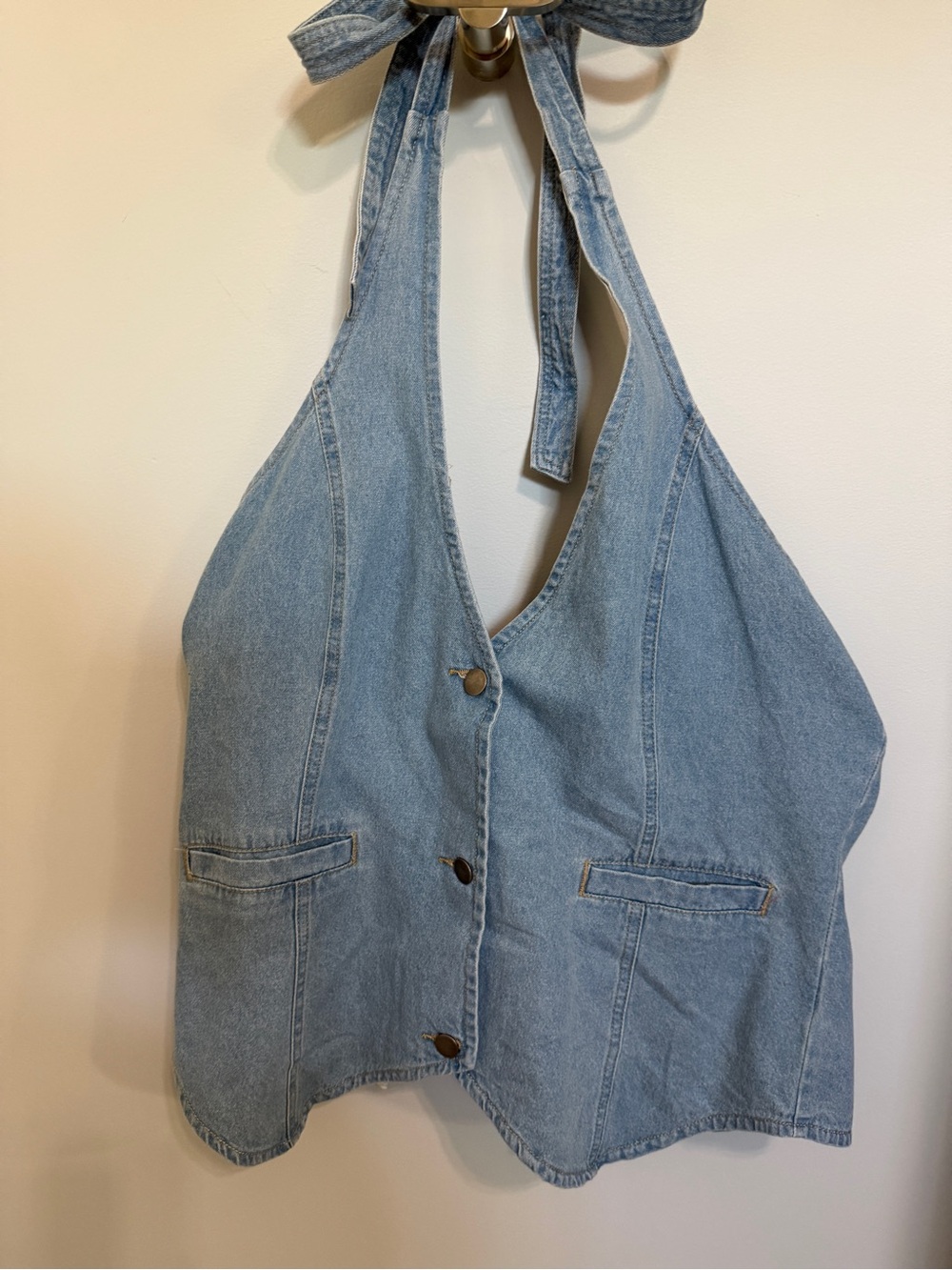 Light Blue Denim Halter Vest NWOT L